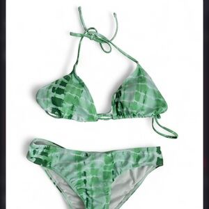 Green Tie-Dye Triangle Bikini Set
